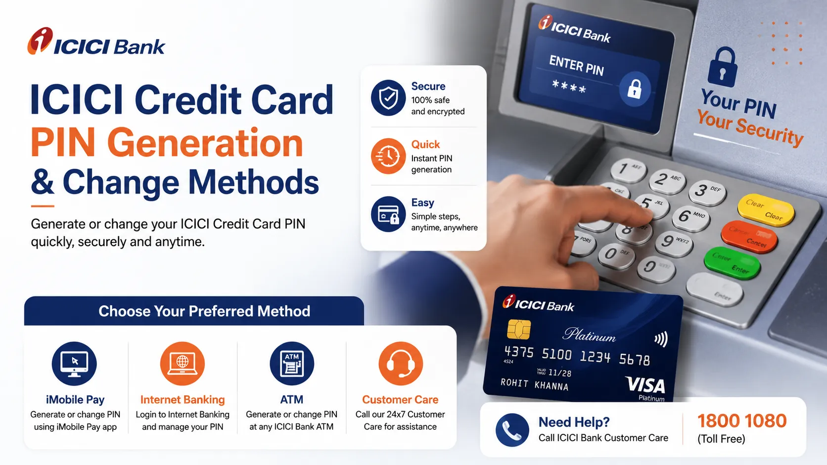 ICICI Credit Card PIN Generation & Change Methods
